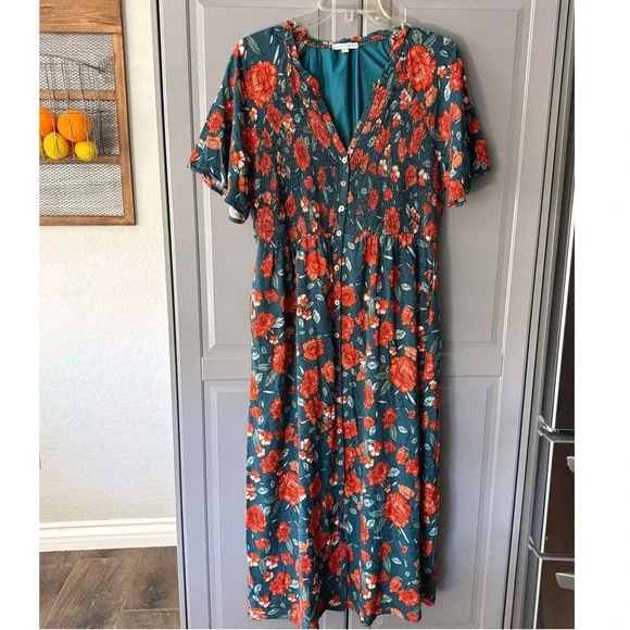 Baltic‎ Born Botega Jade Floral Midi Dress, Green Orange, L(NWOT) - Picture 3 of 15